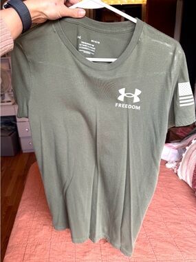 Under Armour Olive Green Freedom Logo Tee with White Accents